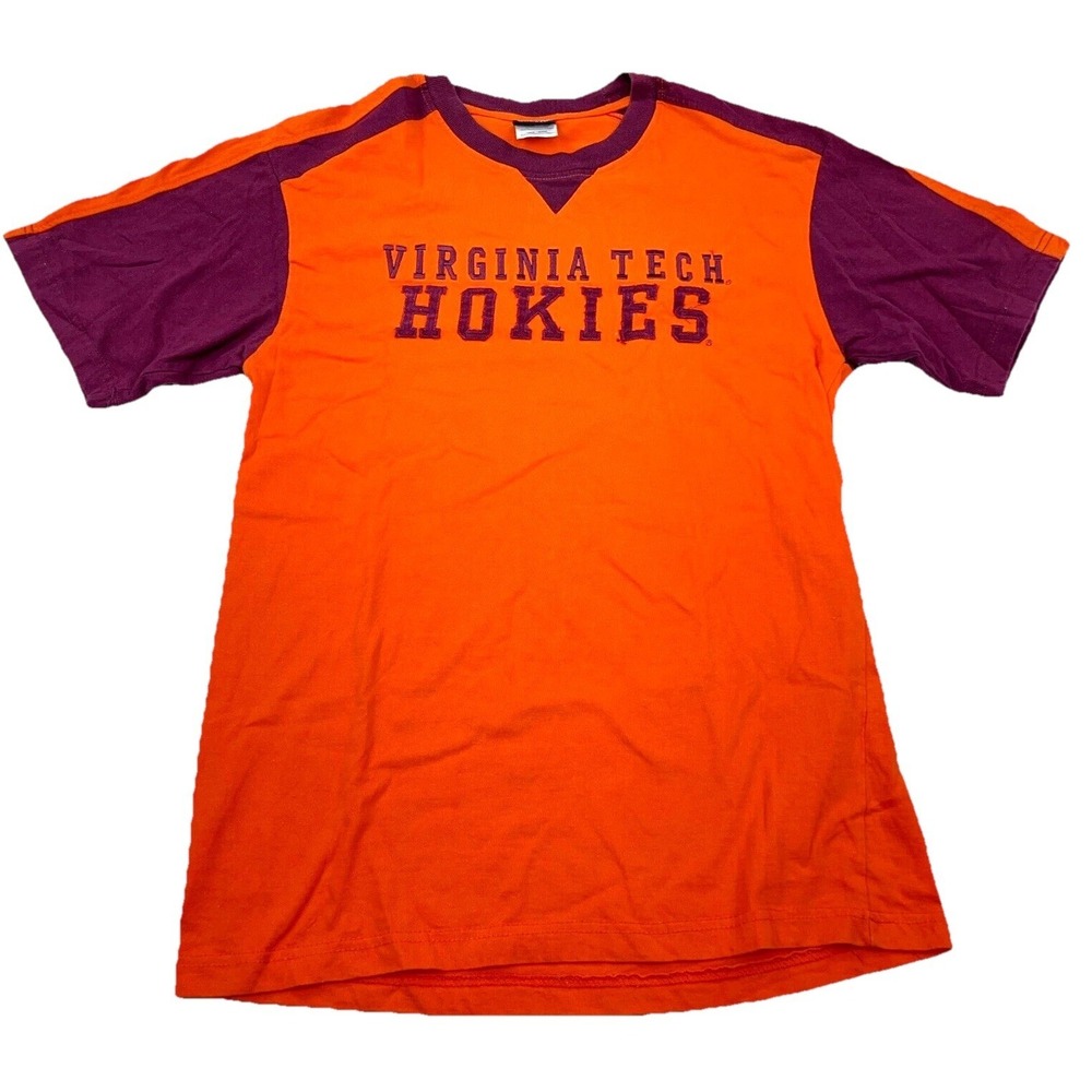 Virginia Tech Hokies Shirt Men Large Orange Maroon Tee Spell Out Retro Y2K A85